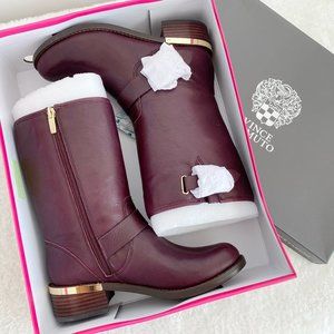 Vince Camuto Women's Windy Moto Boots, Burgundy Leather, Block Heel, Size 7.5M